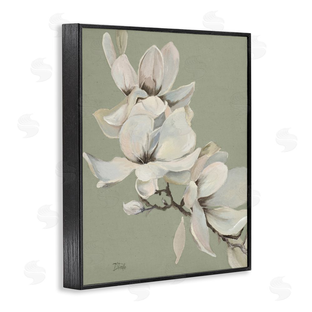 Patricia Pinto Magnolias on Sage Florals Black Framed Giclee Wall Art