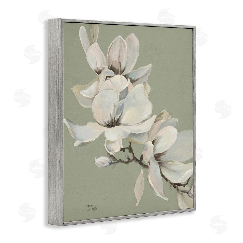 Patricia Pinto Magnolias on Sage Florals Gray Framed Giclee Wall Art