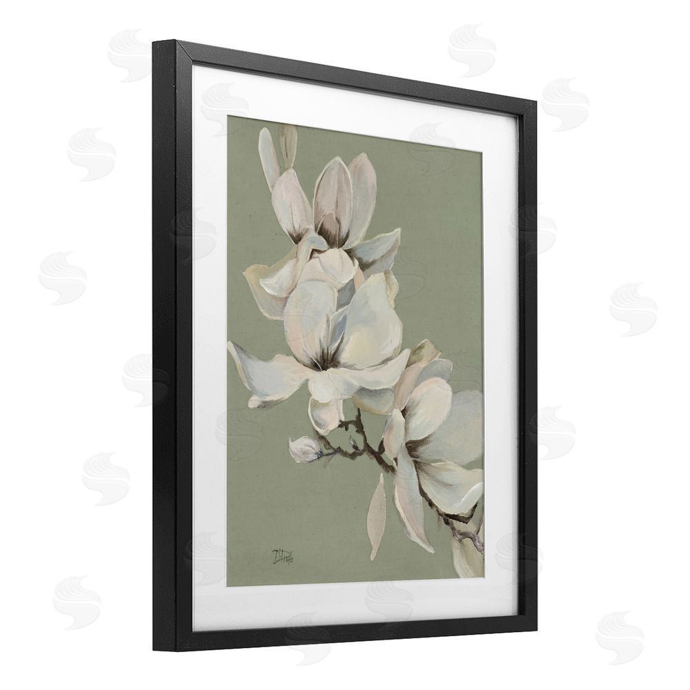 Patricia Pinto Magnolias on Sage Florals Black Framed Print Under Glass Wall Art