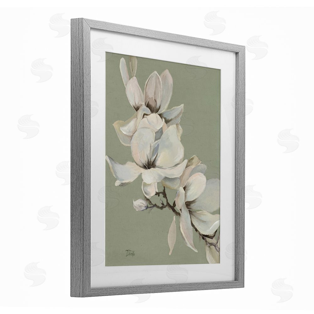 Patricia Pinto Magnolias on Sage Florals Gray Framed Print Under Glass Wall Art