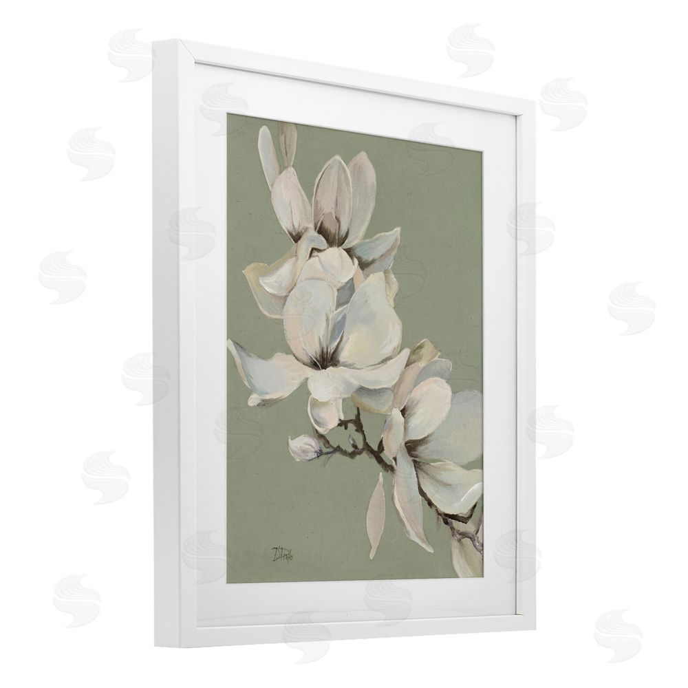 Patricia Pinto Magnolias on Sage Florals White Framed Print Under Glass Wall Art
