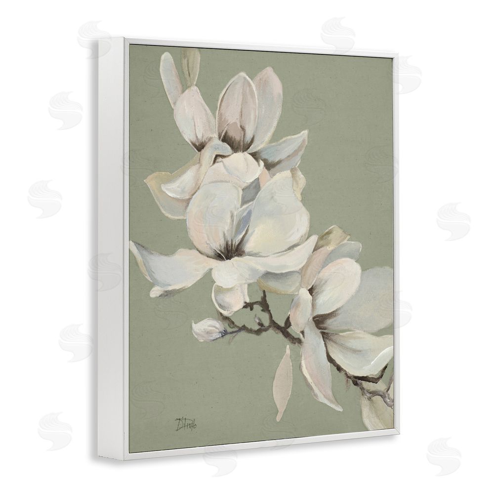 Patricia Pinto Magnolias on Sage Florals White Framed Giclee Wall Art