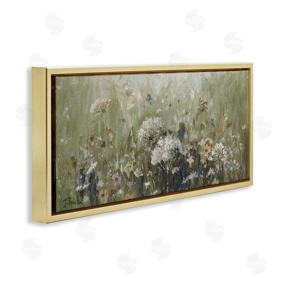 Patricia Pinto Mistful Summer Meadow Scene Gold Floating Framed Canvas Wall Art
