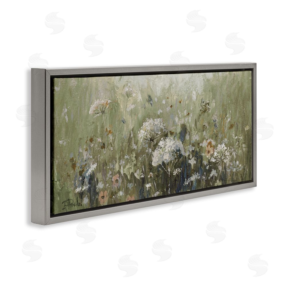 Patricia Pinto Mistful Summer Meadow Scene Gray Floating Framed Canvas Wall Art