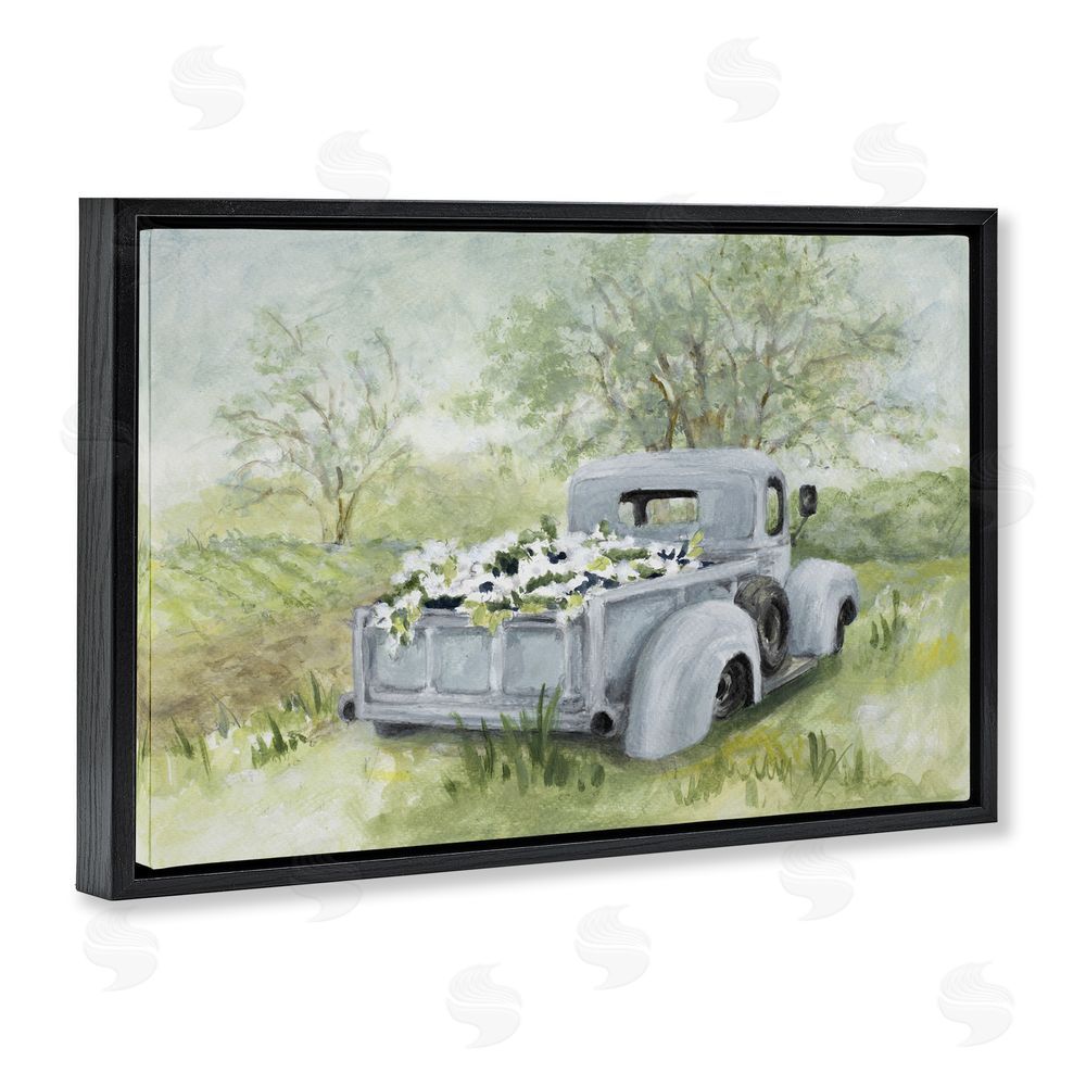 Lanie Loreth Vintage Blue Truck Flower Sale Black Floating Framed Canvas Wall Art Print