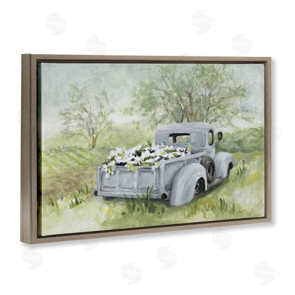 Lanie Loreth Vintage Blue Truck Flower Sale Brown Floating Framed Canvas Wall Art Print
