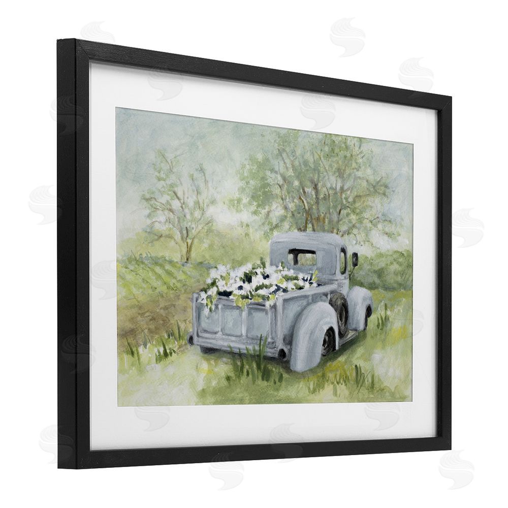 Lanie Loreth Vintage Blue Truck Flower Sale Black Framed Print Under Glass with White Mat Wall Art