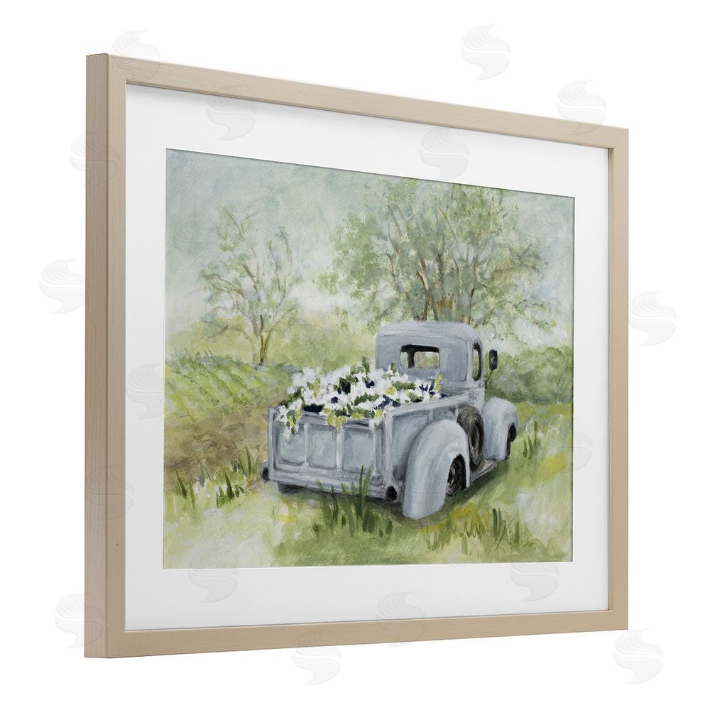 Lanie Loreth Vintage Blue Truck Flower Sale Brown Framed Print Under Glass with White Mat Wall Art