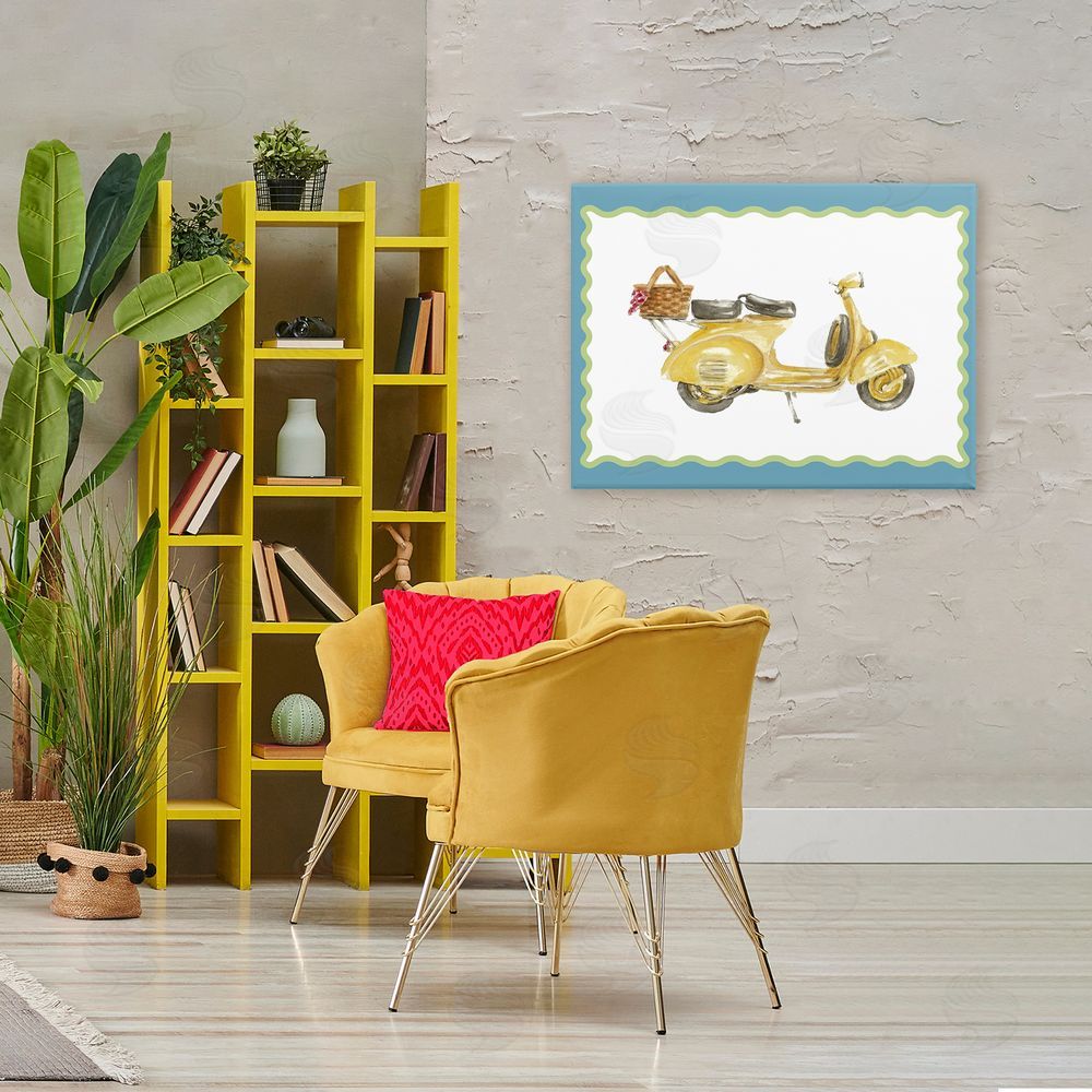 Lanie Loreth Yellow Vespa with Wavy Border Stretched Canvas on Wall