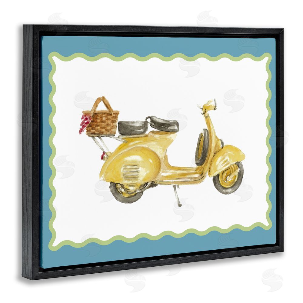 Lanie Loreth Yellow Vespa with Wavy Border Black Floating Framed Canvas Wall Art Print