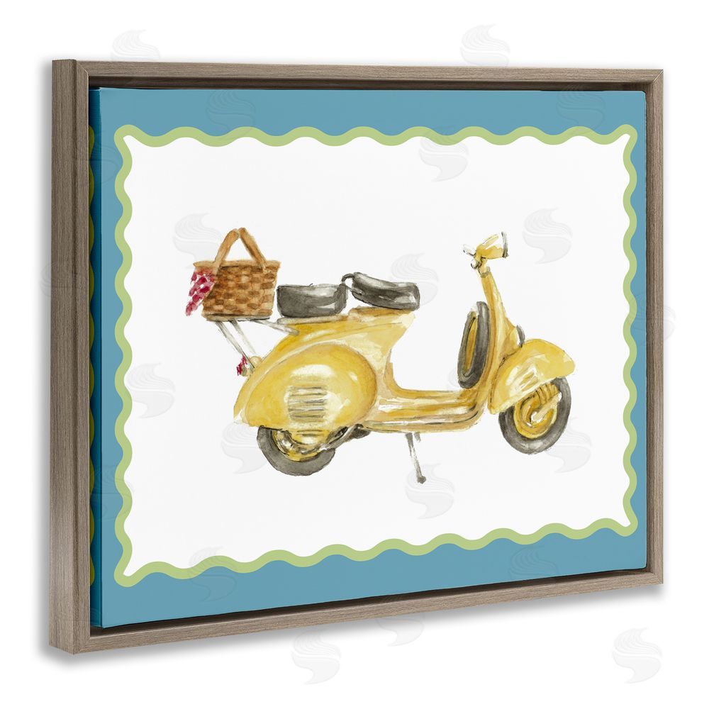 Lanie Loreth Yellow Vespa with Wavy Border Brown Floating Framed Canvas Wall Art Print