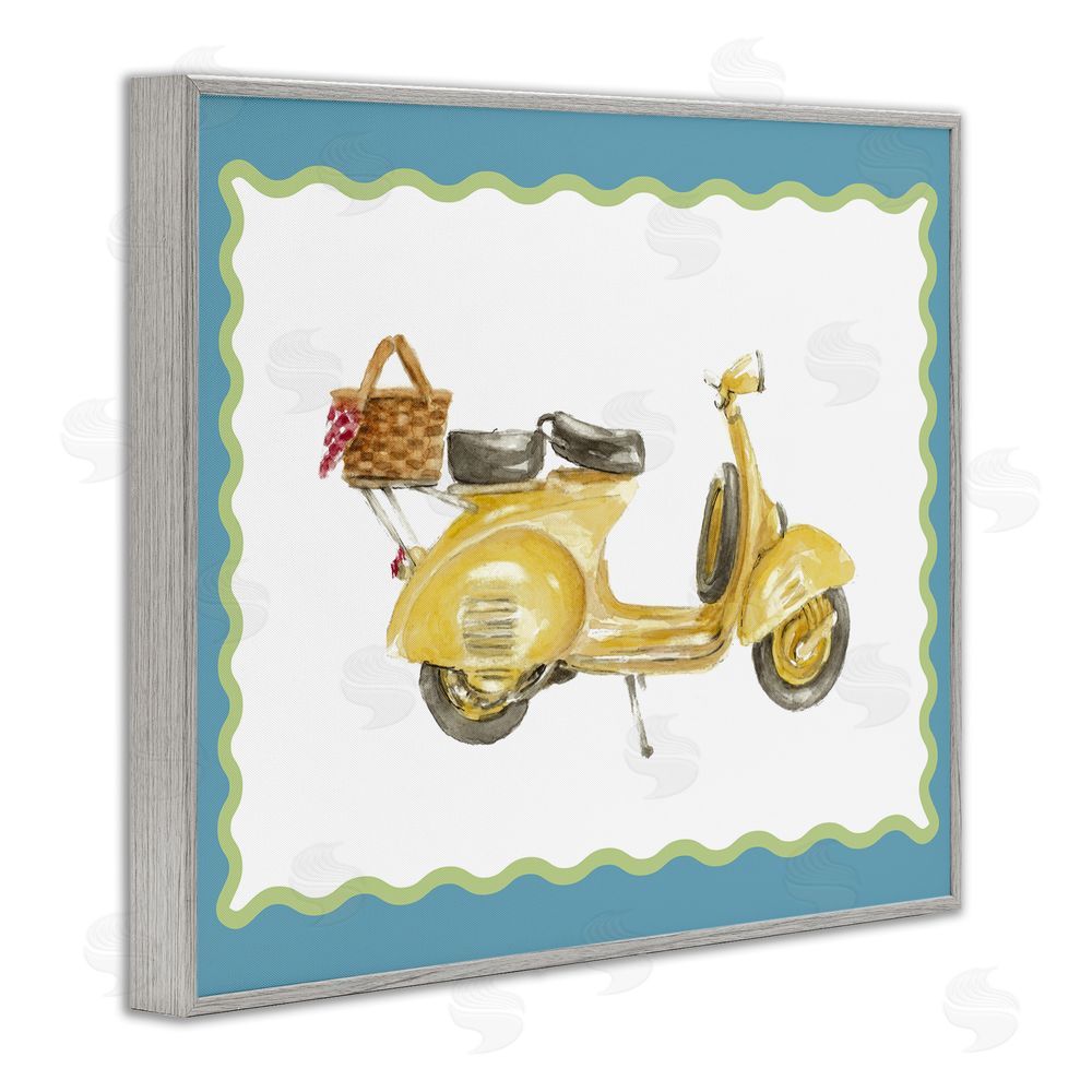 Lanie Loreth Yellow Vespa with Wavy Border Gray Framed Giclee Wall Art Print