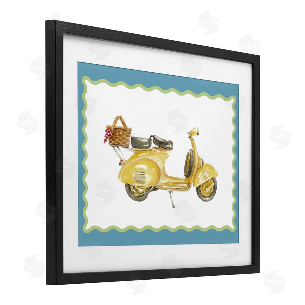 Lanie Loreth Yellow Vespa with Wavy Border Black Framed Print Under Glass with White Mat Wall Art