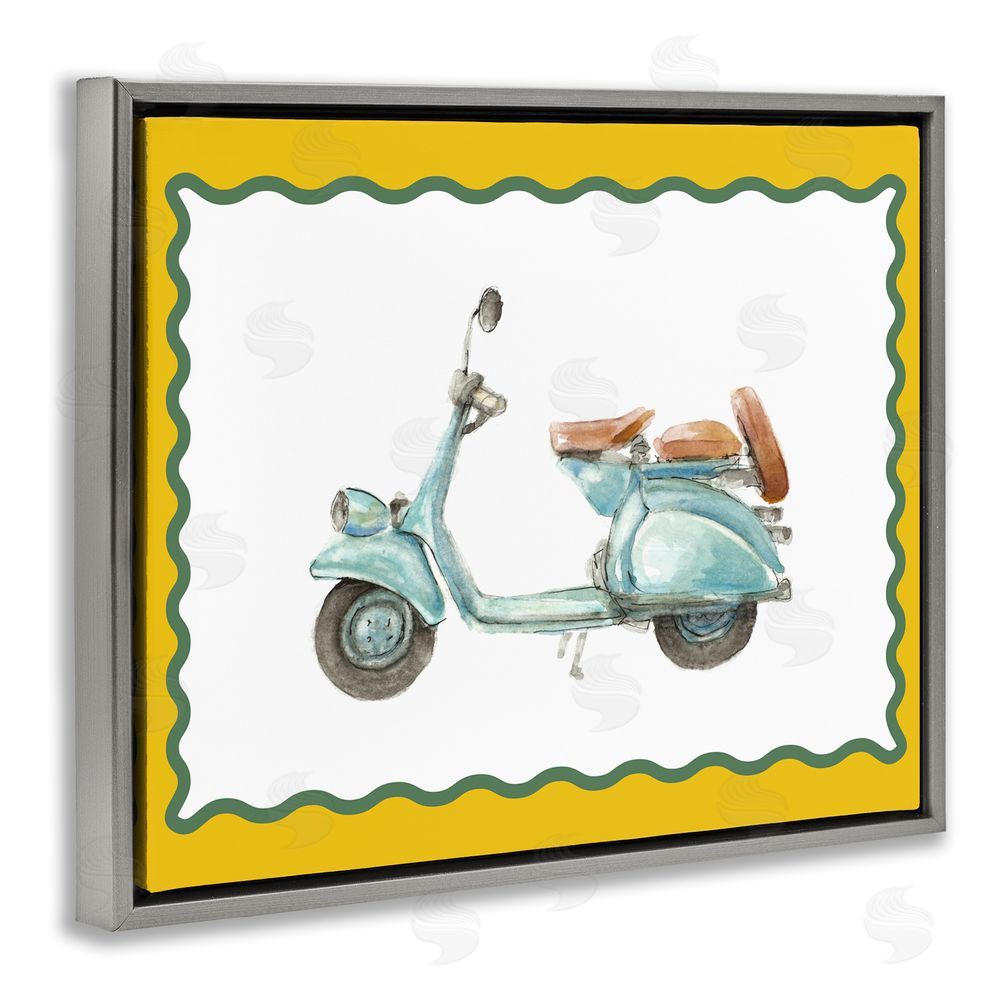 Lanie Loreth Blue Vespa with Yellow Border Gray Floating Frame Stretched Canvas Wall Art Print