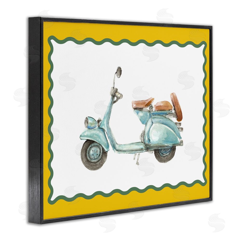 Lanie Loreth Blue Vespa with Yellow Border Black Framed Giclee Wall Art Print
