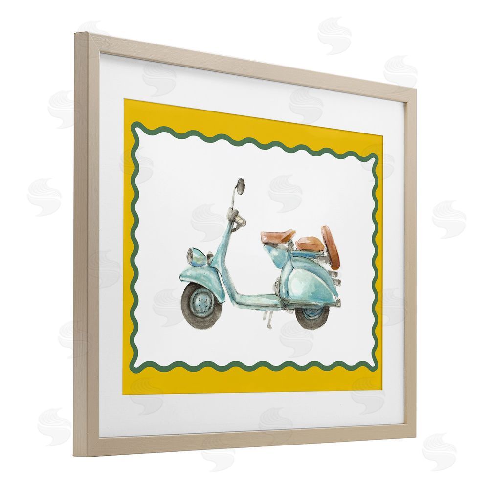 Lanie Loreth Blue Vespa with Yellow Border Brown Framed Print Under Glass with Matting Wall Art