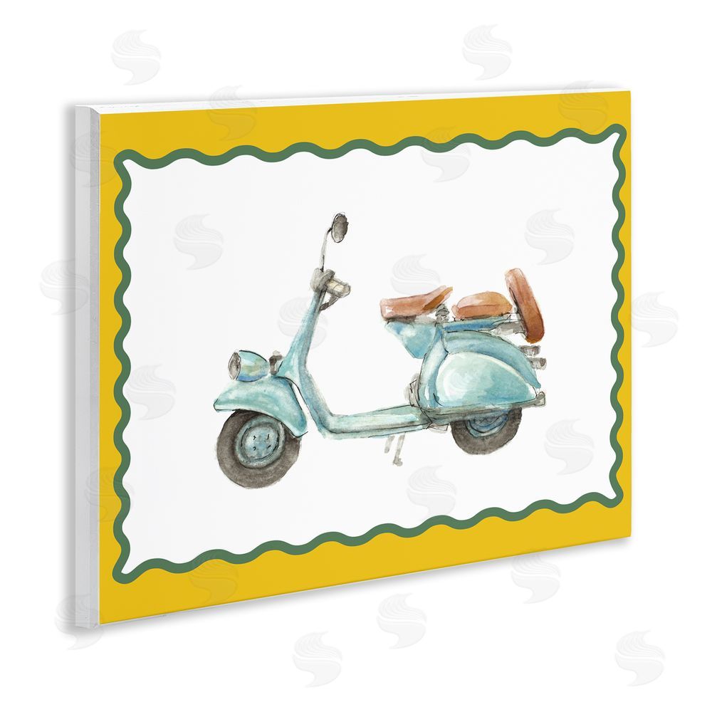 Lanie Loreth Blue Vespa with Yellow Border Wall Plaque Art Print with White Foil Wrap