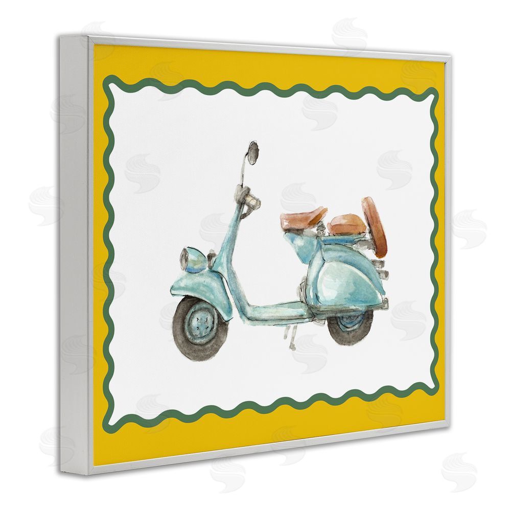 Lanie Loreth Blue Vespa with Yellow Border White Framed Giclee Wall Art Print