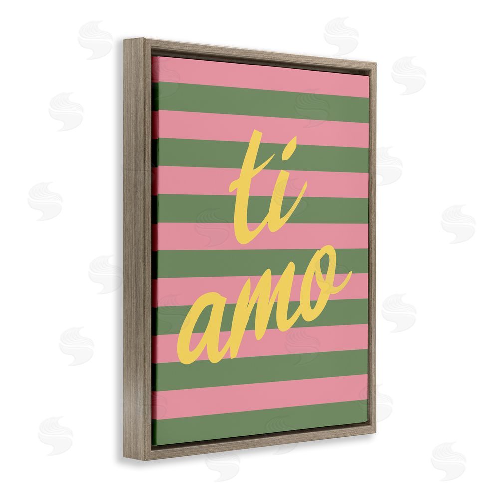 SD Graphics Studio Ti Amo Pink Green Stripes Brown Floating Framed Canvas Wall Art Print