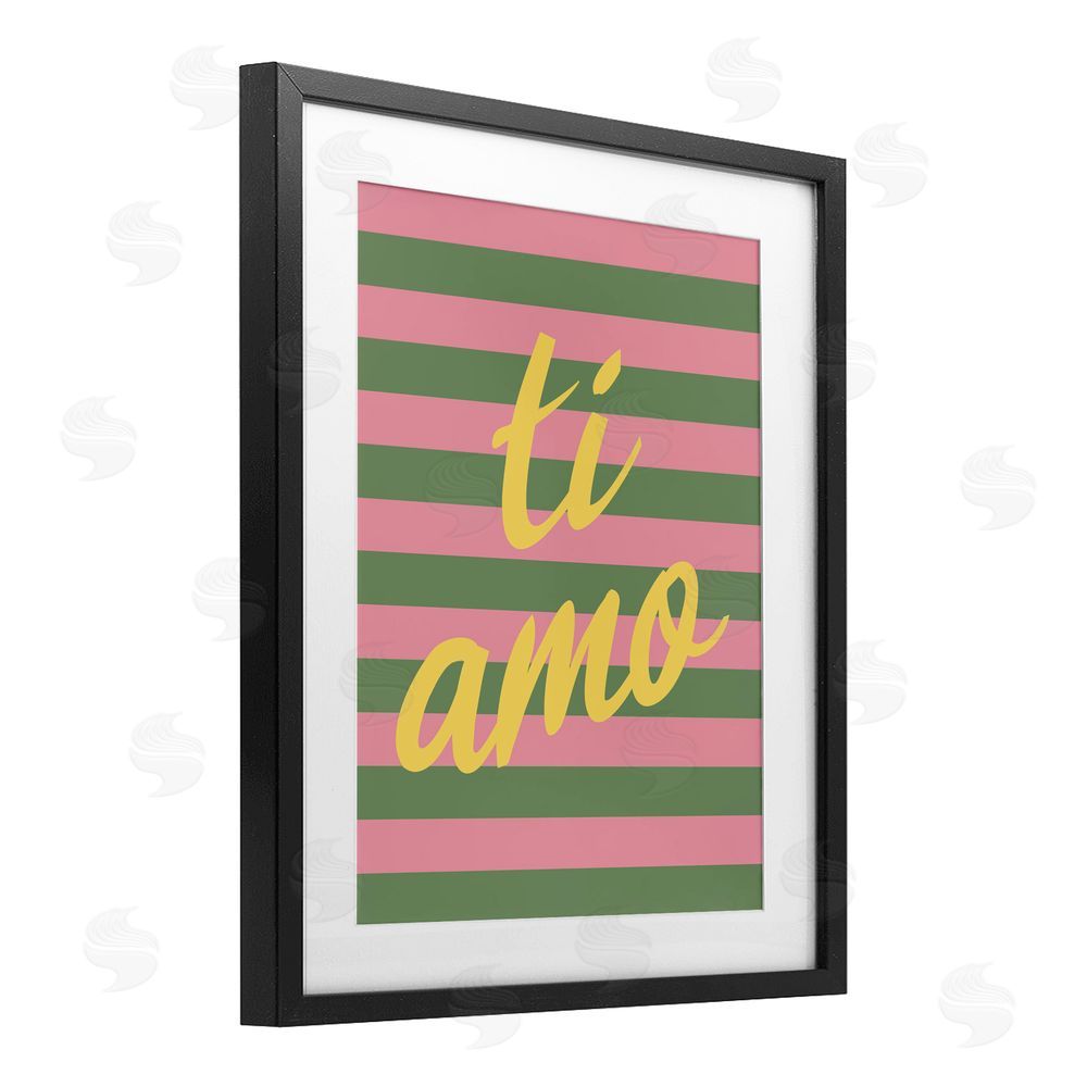 SD Graphics Studio Ti Amo Pink Green Stripes Black Framed Print Under Glass with White Mat Wall Art