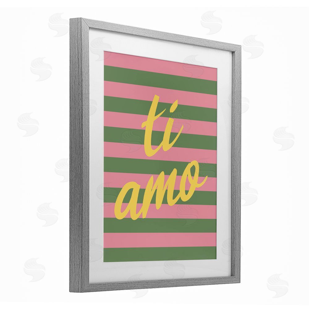 SD Graphics Studio Ti Amo Pink Green Stripes Gray Framed Print Under Glass with White Mat Wall Art