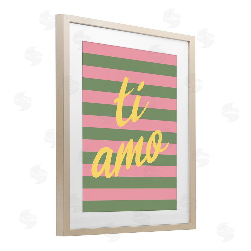 SD Graphics Studio Ti Amo Pink Green Stripes Brown Framed Print Under Glass with White Mat Wall Art