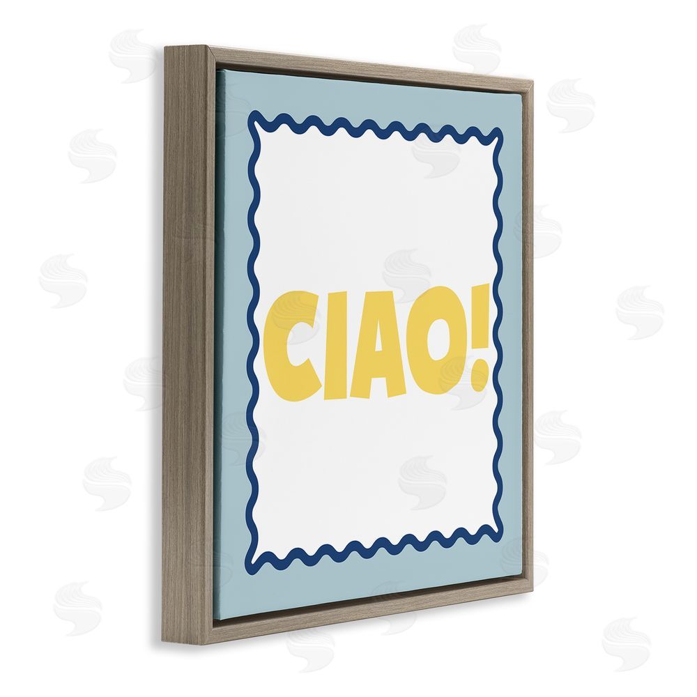 SD Graphics Studio CIAO! Bold Yellow Typography Brown Floating Frame Canvas Wall Art Print