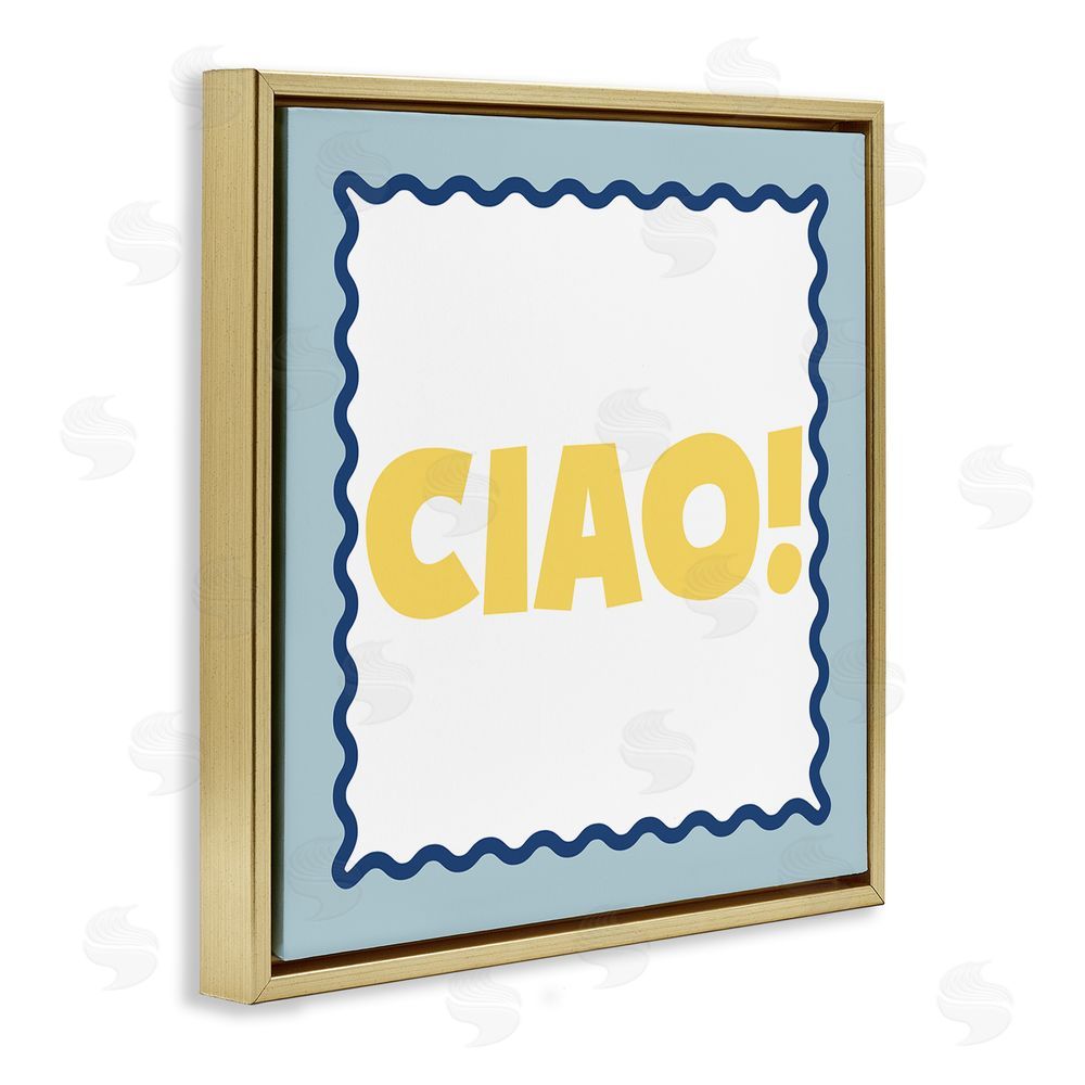 SD Graphics Studio CIAO! Bold Yellow Typography Gold Floating Frame Canvas Wall Art Print