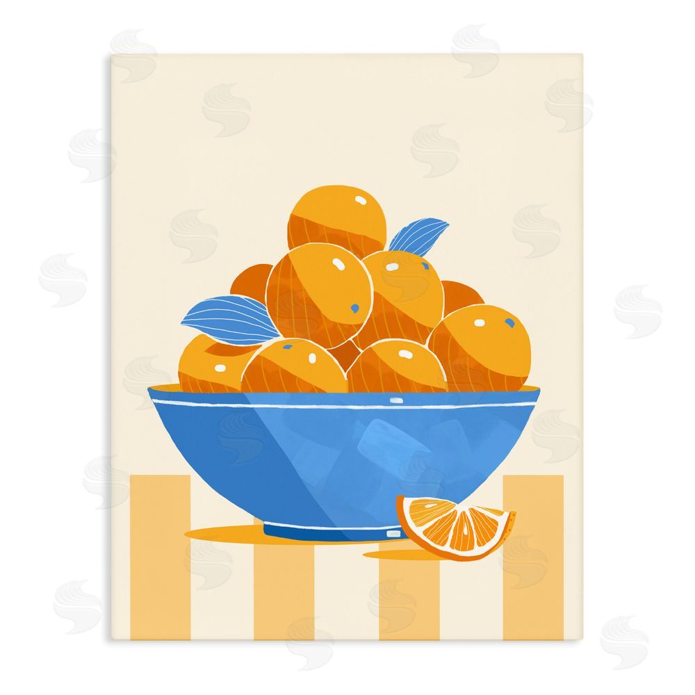 Lucca Sheppard Orange Citrus Bowl Striped Stretched Canvas Wall Art