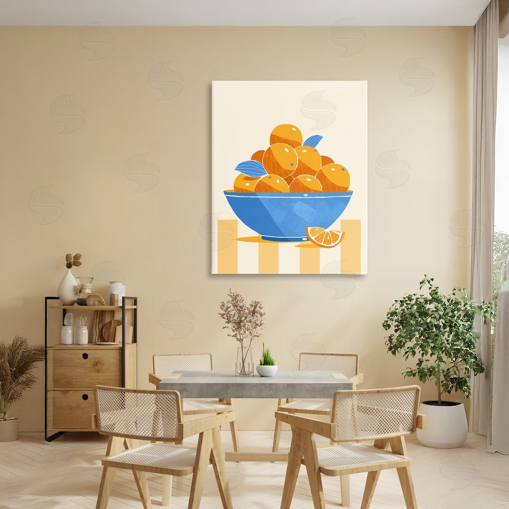 Lucca Sheppard Orange Citrus Bowl Striped Stretched Canvas Wall Art in Room
