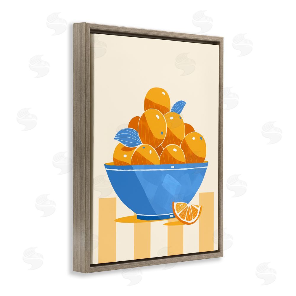 Lucca Sheppard Orange Citrus Bowl Striped Brown Floating Framed Canvas Wall Art