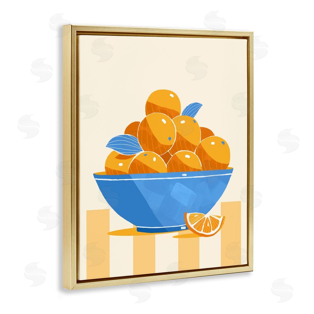 Lucca Sheppard Orange Citrus Bowl Striped Gold Floating Framed Canvas Wall Art