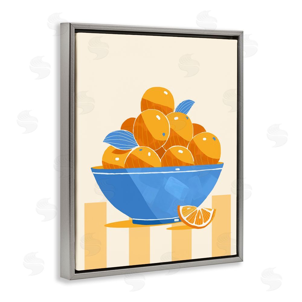 Lucca Sheppard Orange Citrus Bowl Striped Gray Floating Framed Canvas Wall Art