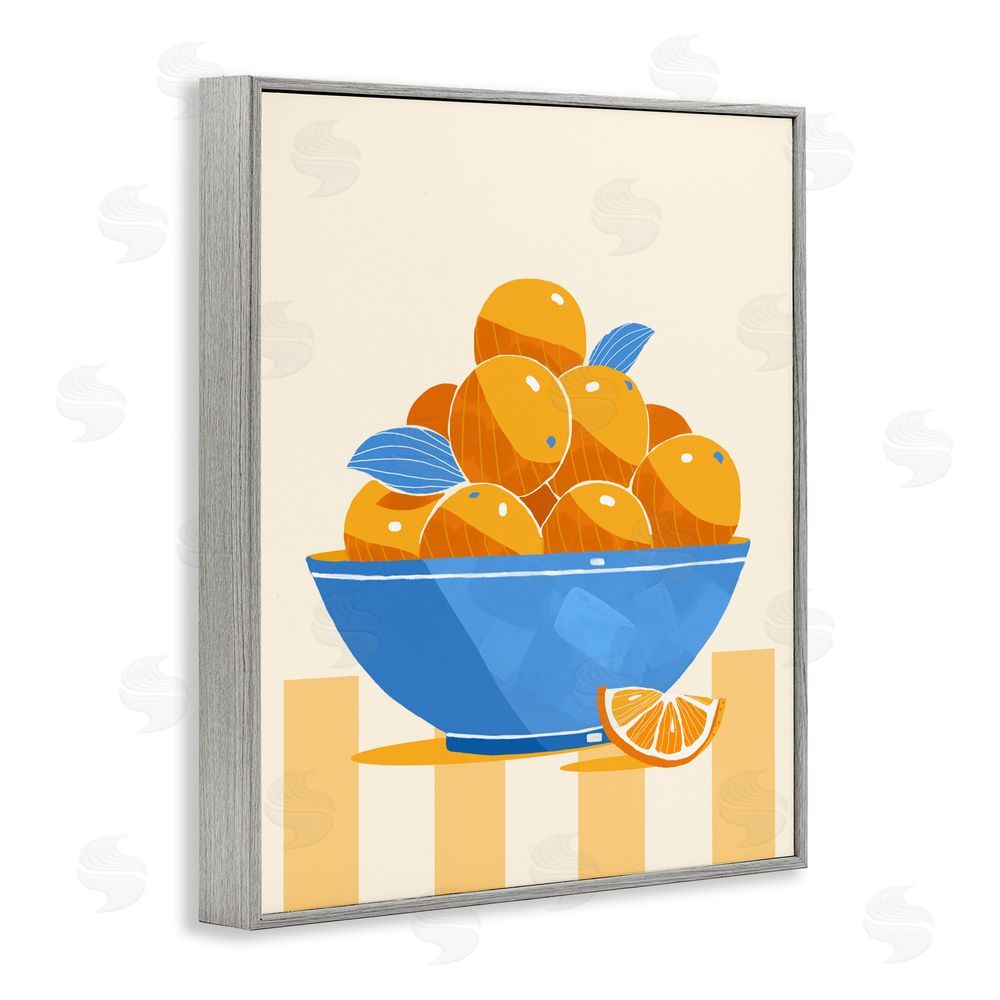 Lucca Sheppard Orange Citrus Bowl Striped Gray Framed Giclee Wall Art