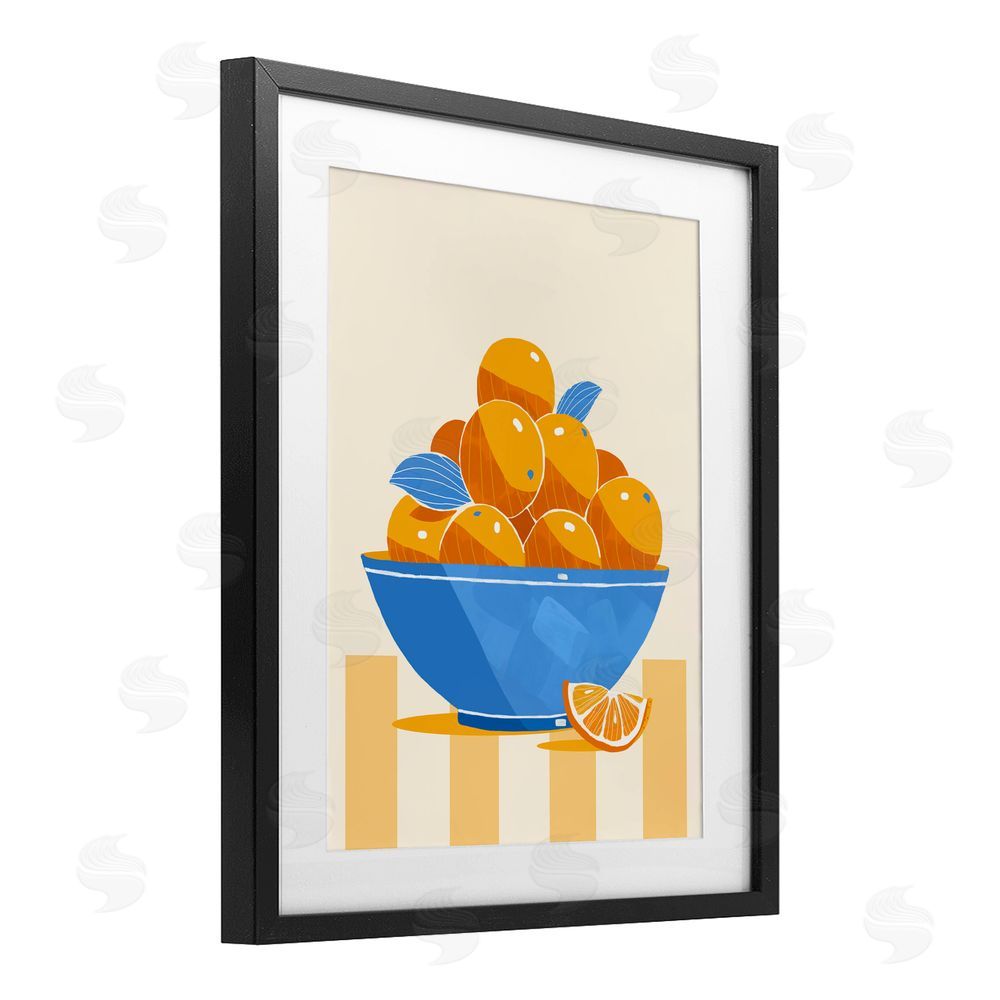 Lucca Sheppard Orange Citrus Bowl Striped Black Framed Print Under Glass Wall Art