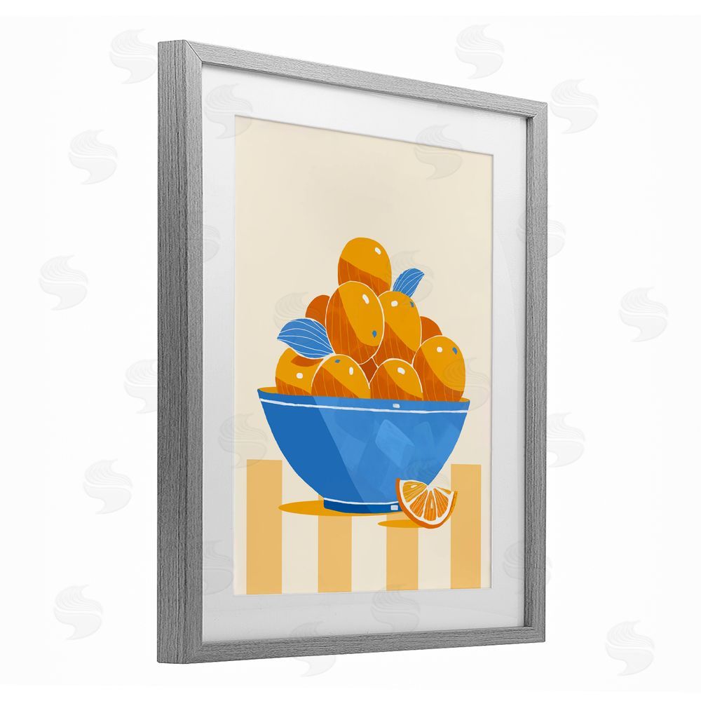 Lucca Sheppard Orange Citrus Bowl Striped Gray Framed Print Under Glass Wall Art