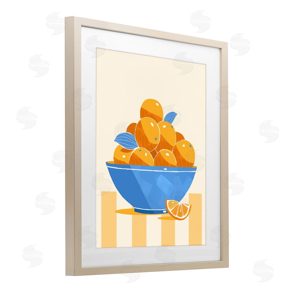 Lucca Sheppard Orange Citrus Bowl Striped Brown Framed Print Under Glass Wall Art