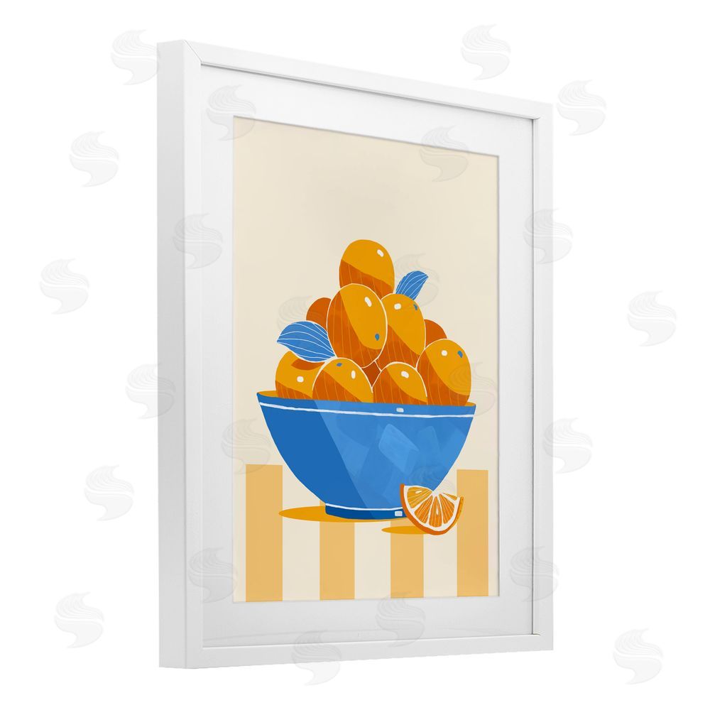 Lucca Sheppard Orange Citrus Bowl Striped White Framed Print Under Glass Wall Art