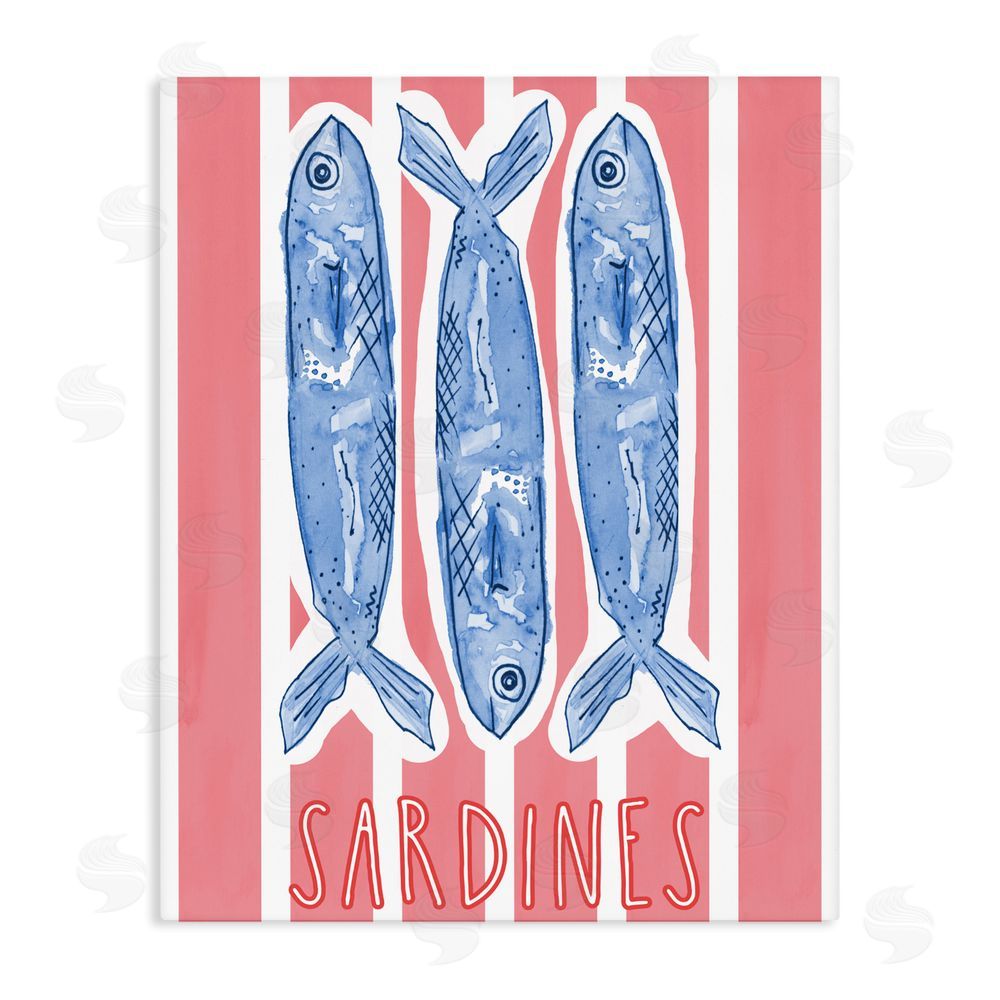 Nola James Americana Sardines on Pink Stripes Stretched Canvas Wall Art Print