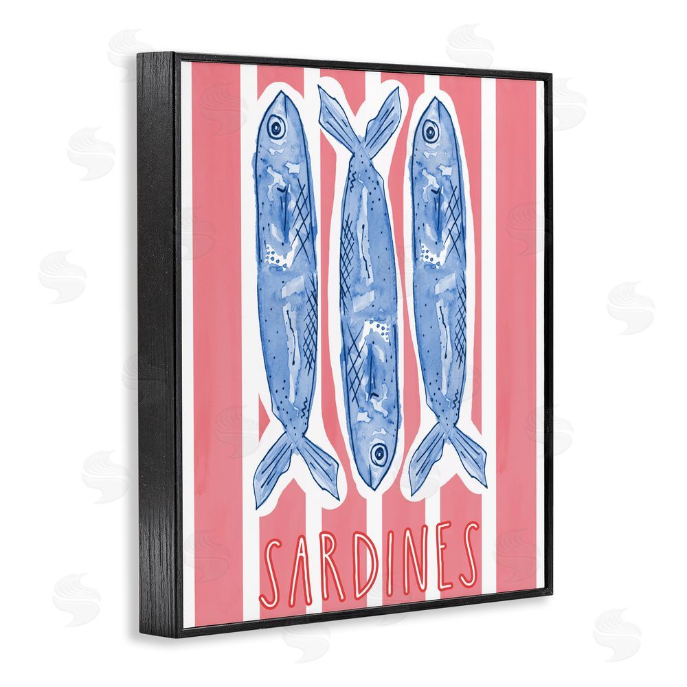 Nola James Americana Sardines on Pink Stripes Black Framed Giclee Wall Art Print