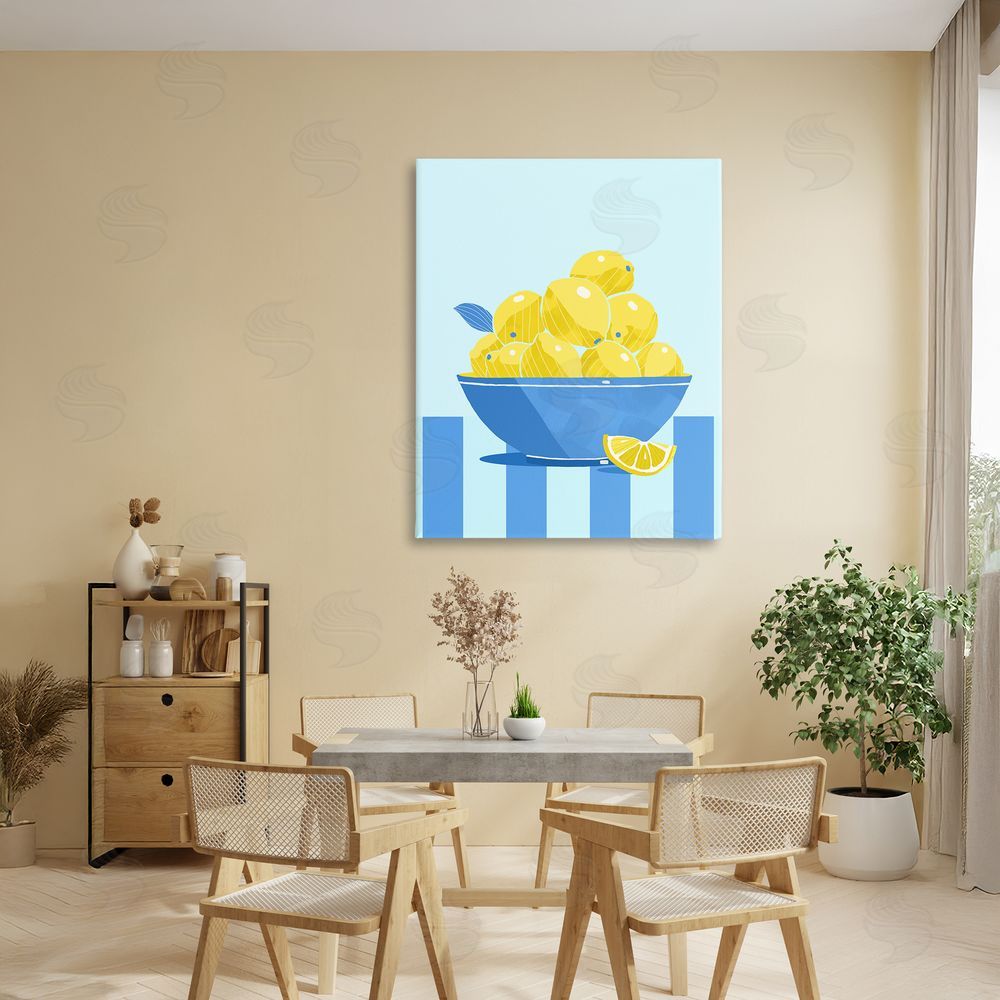Lucca Sheppard Yellow Lemon Bowl Striped Stretched Canvas on Wall