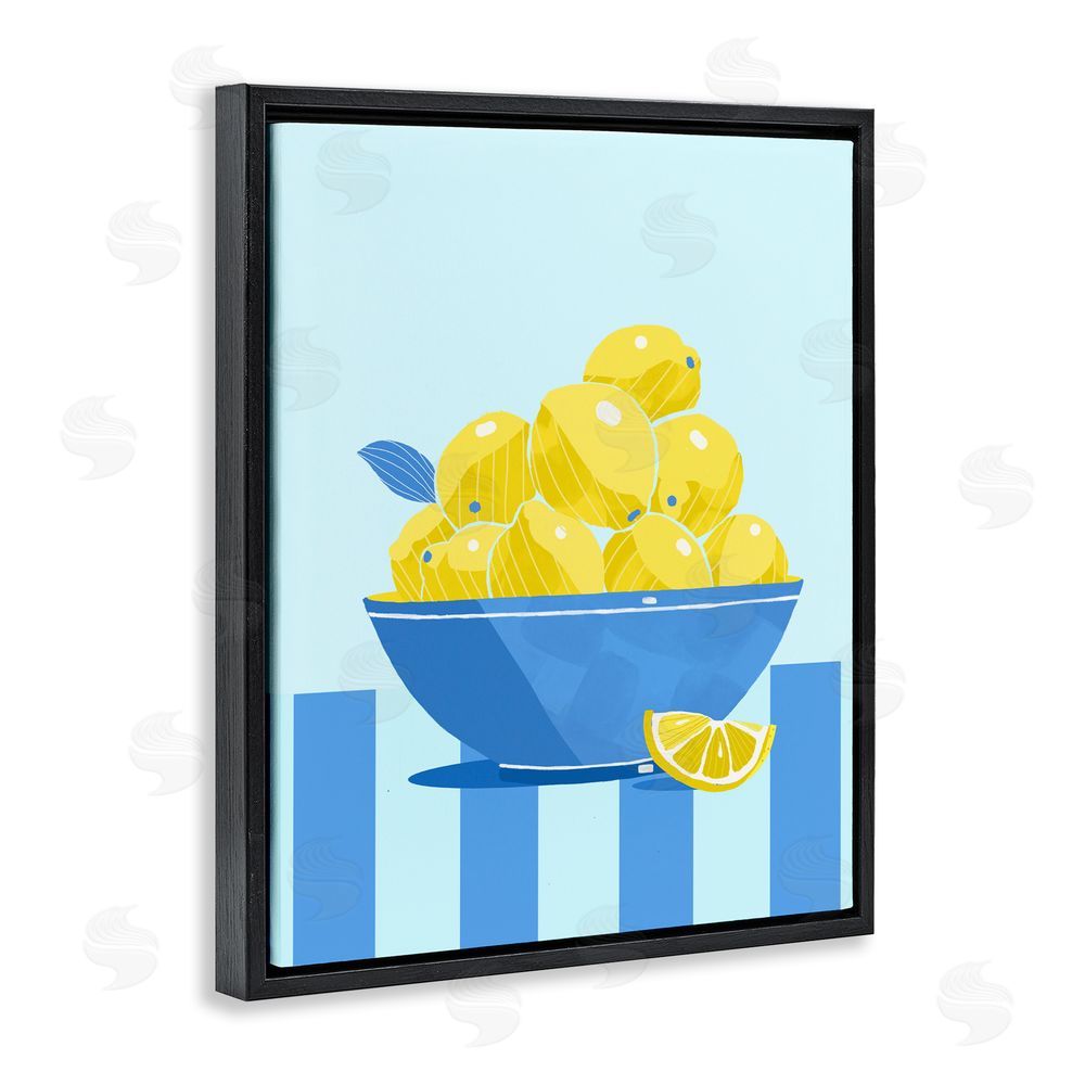 Lucca Sheppard Yellow Lemon Bowl Striped Black Floating Framed Canvas Wall Art Print