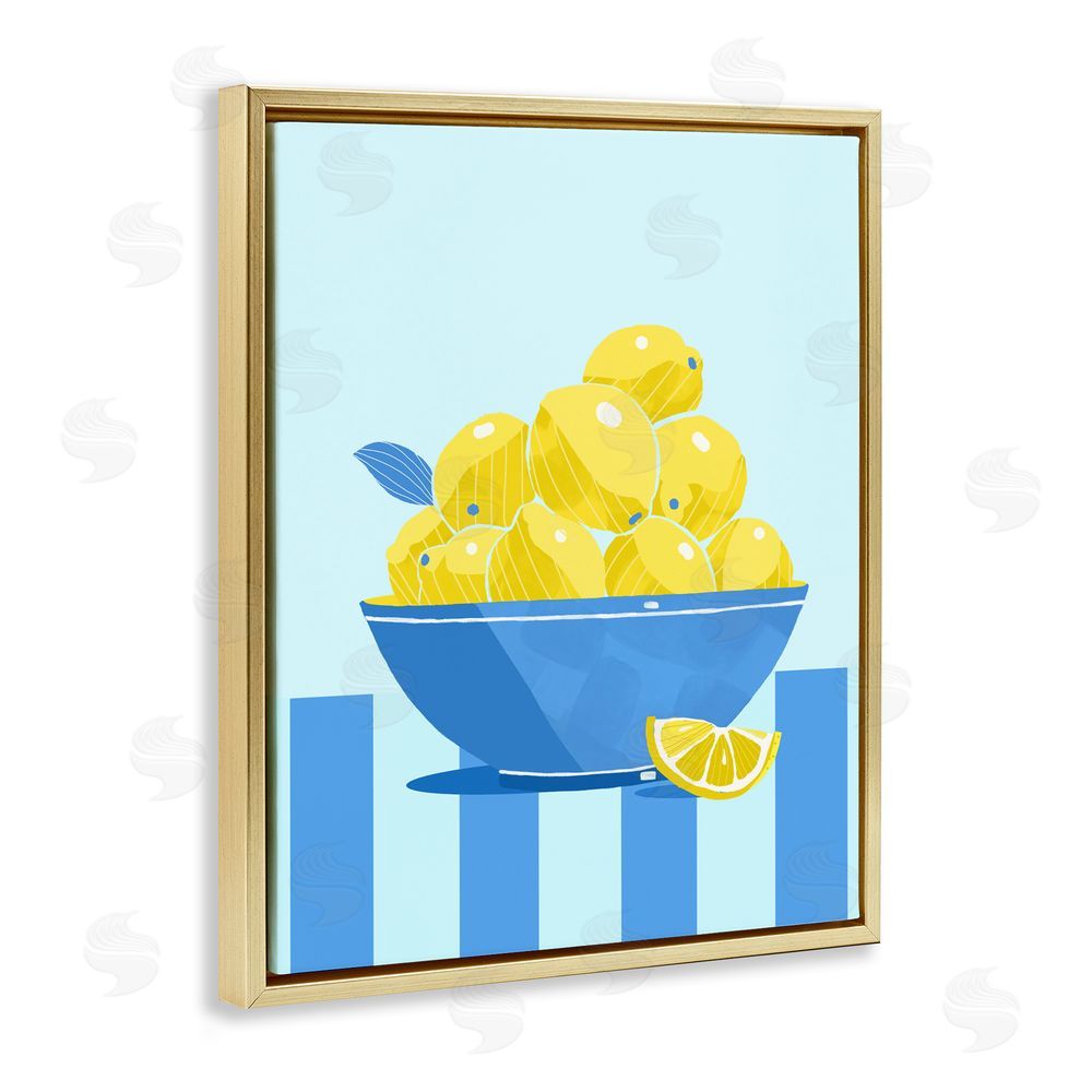 Lucca Sheppard Yellow Lemon Bowl Striped Gold Floating Framed Canvas Wall Art Print