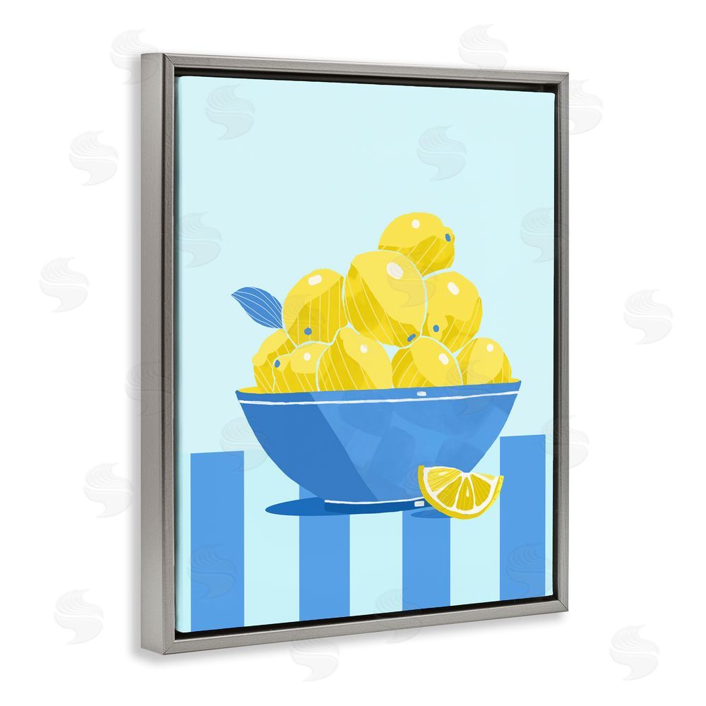 Lucca Sheppard Yellow Lemon Bowl Striped Gray Floating Framed Canvas Wall Art Print