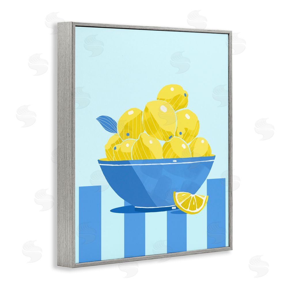Lucca Sheppard Yellow Lemon Bowl Striped Gray Framed Giclee Wall Art Print