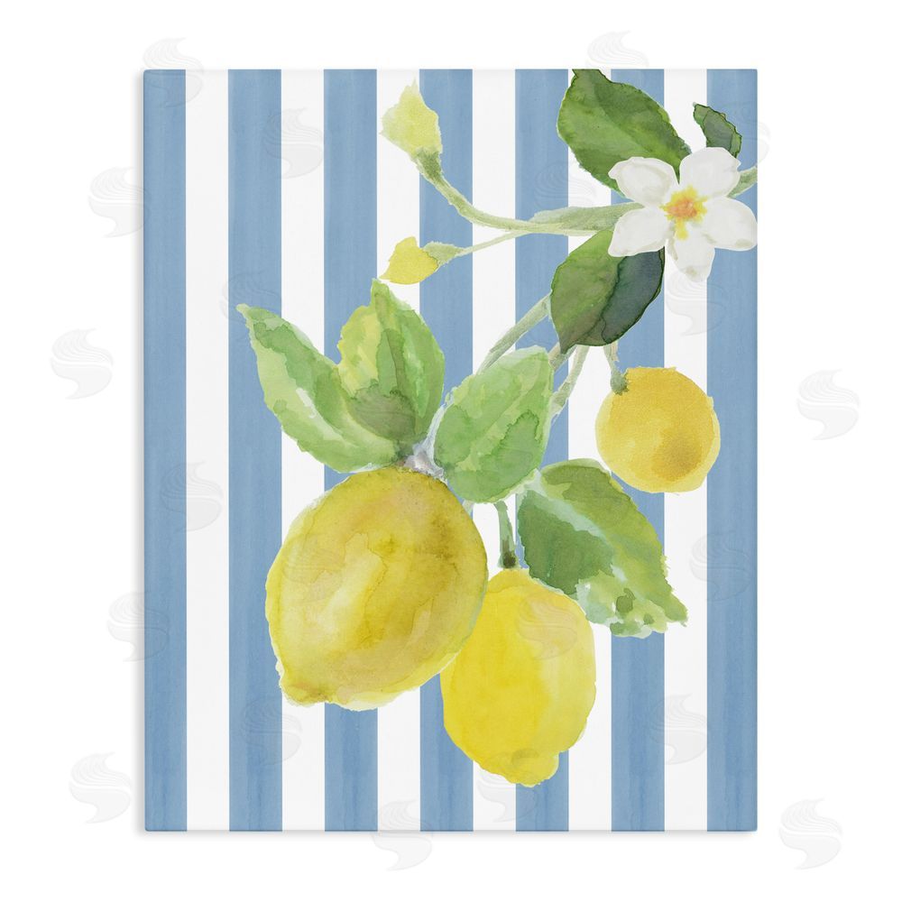 Lanie Loreth Lemon Blossom on Blue Stripes Stretched Canvas Wall Art