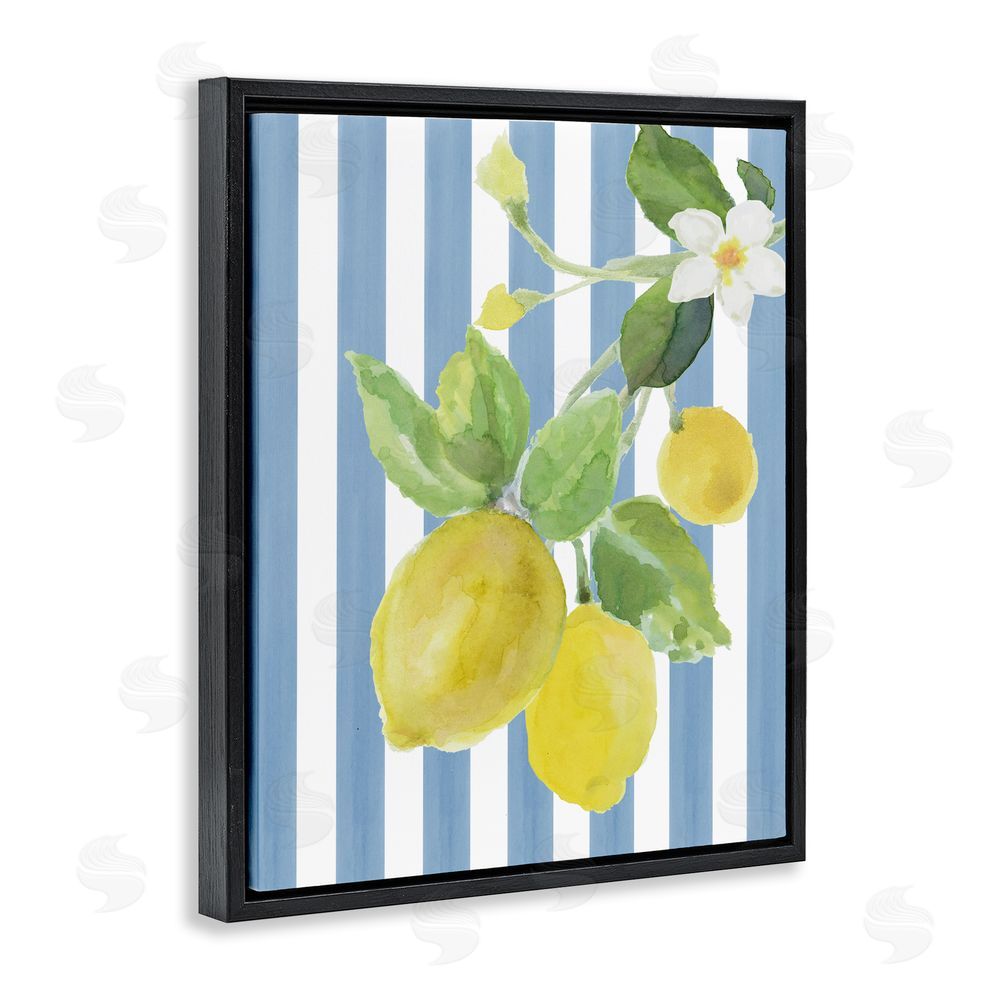 Lanie Loreth Lemon Blossom on Blue Stripes Black Floating Framed Canvas Wall Art