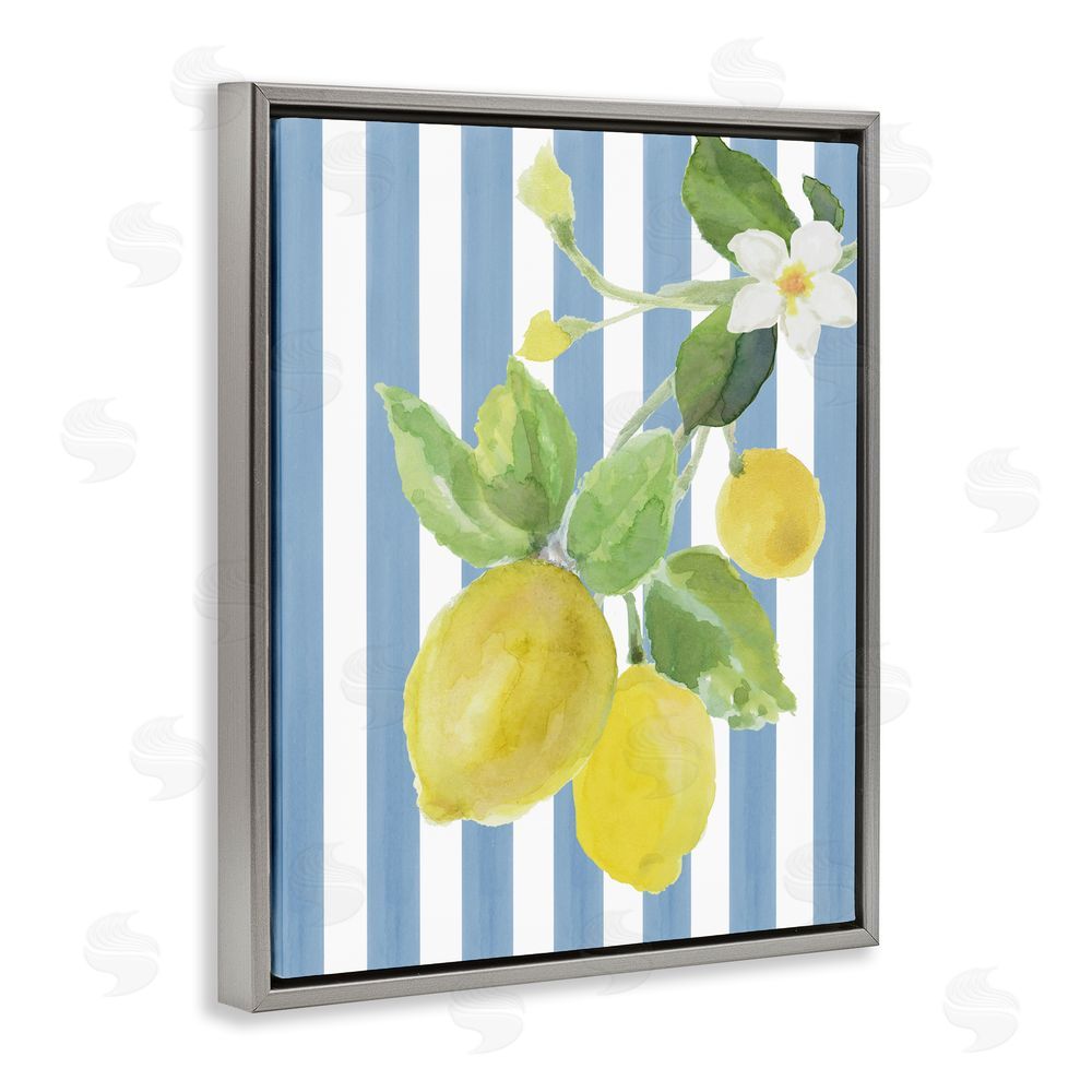 Lanie Loreth Lemon Blossom on Blue Stripes Gray Floating Framed Canvas Wall Art