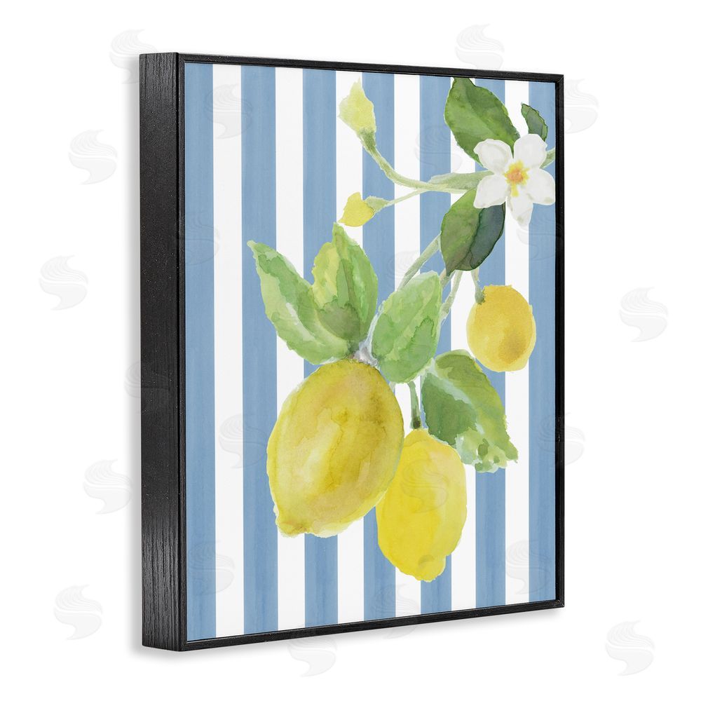 Lanie Loreth Lemon Blossom on Blue Stripes Black Framed Giclee Wall Art