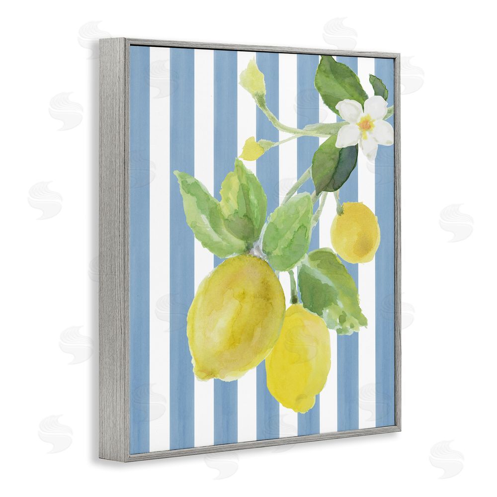 Lanie Loreth Lemon Blossom on Blue Stripes Gray Framed Giclee Wall Art